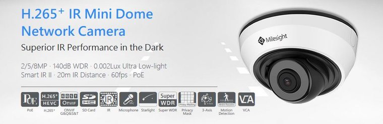 Milesight H.265+ IR Mini Dome Network Camera 2MP