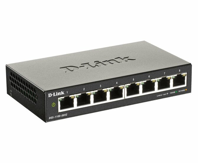 D-Link DGS-1100-08V2 | Managed L2 Smart Switch | 8 Poorten | Gigabit Ethernet (10/100/1000 Mbps) | VLAN/QoS/IGMP Snooping | Fanless