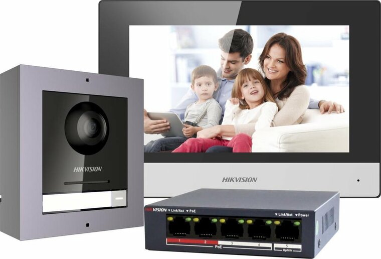 Hikvision DS-KIS602 IP Video intercom kit, 1 drukknop, 2 MP HD video, 7" touch screen binnenstation
