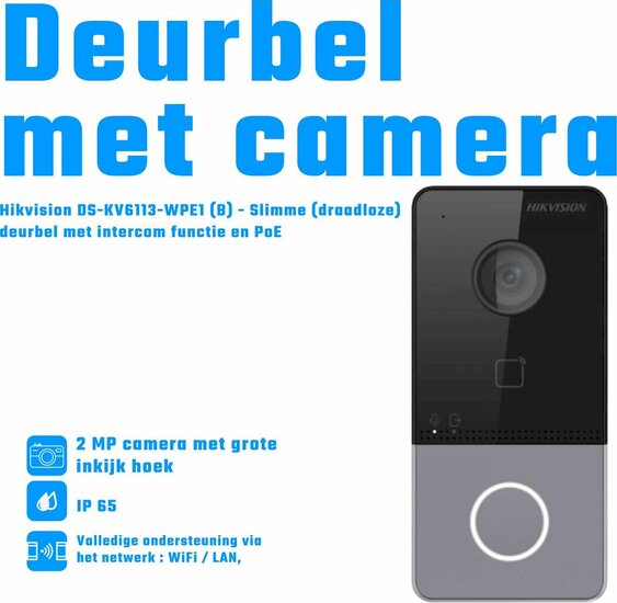 Hikvision 2MP IP PoE/WiFi video deurbel (DS-KV6113-WPE1)