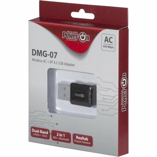 Inter-Tech DMG-07 | Wi-Fi 5 & Bluetooth 4.2 USB Adapter | 650 Mbps | Dual-band (2,4 GHz / 5 GHz) | Zwart