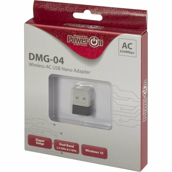 Inter-Tech DMG-04 | Wi-Fi 5 USB Nano Adapter | 433 Mbps (5 GHz) / 200 Mbps (2,4 GHz) | USB 2.0 | Zwart
