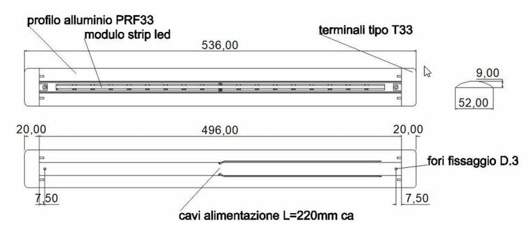 Travelleds Lineaire alu zw COB 3K 496 mm