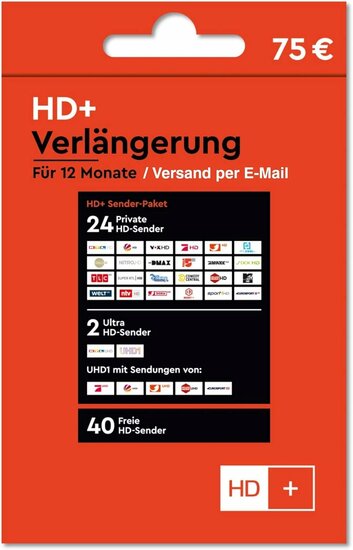 HD+ Plus verlenging voor 12 maanden geschikt voor alle HD+ kaarten HD01/02/03/04/05