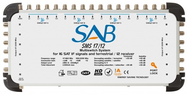 ASAT SMS 17/12 Multiswitch system voor 16 SAT en Terrestrial 12 outputs