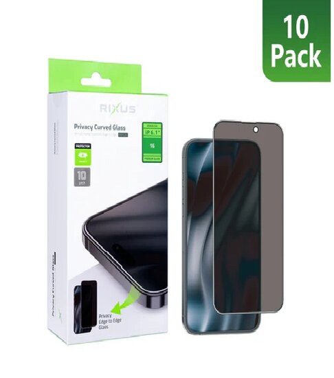 iPhone 16 Rixus Tempered Glass Curved Edge Privacy (10-Pack)