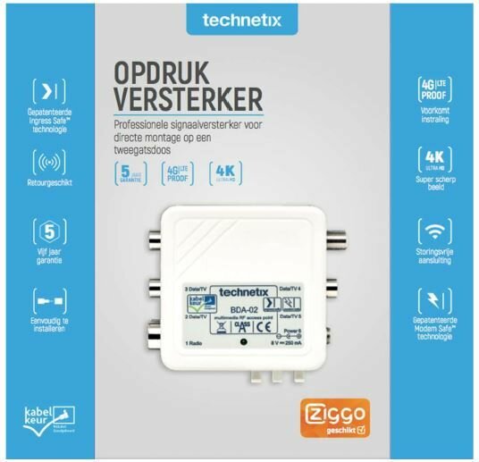 Technetix BDA-02-S SHOP Opdruk versterker Ziggo Geschikt