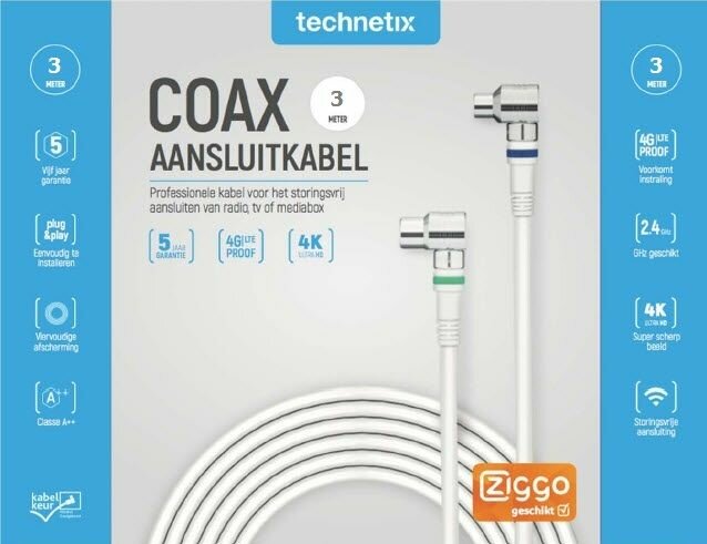 Technetix RLA++21-3-S SHOP CATV IEC coaxkabel 3mtr. Ziggo