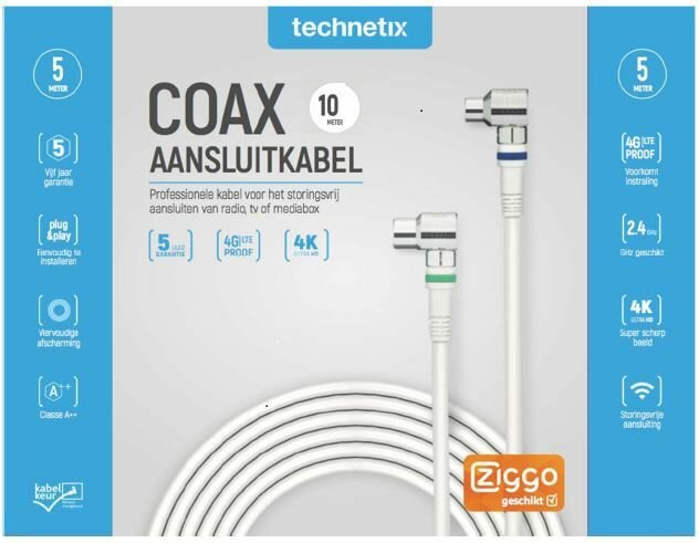 Technetix RLA++21-10-S SHOP CATV IEC Coaxkabel 10mtr. Ziggo