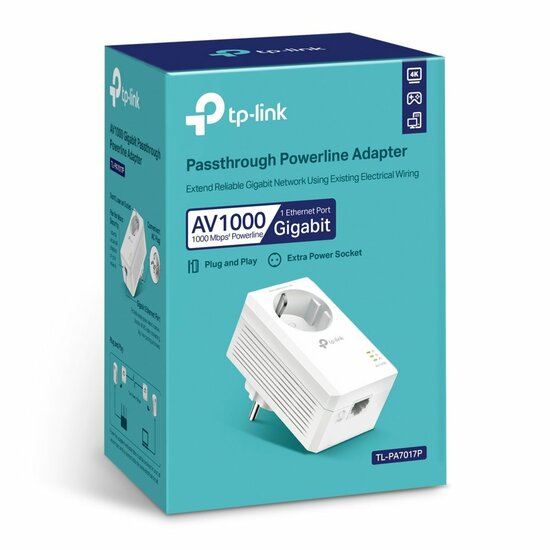 TP-Link TL-PA7017P KIT | Powerline Adapter | 1000 Mbps | Gigabit Ethernet | Met Stopcontact | Wit