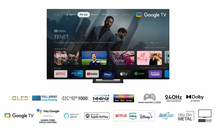 TCL 55C749 | 55'' Ultra HD 4K | QLED Smart TV | Wifi | Google TV | Local Dimming | Dolby Vision | 144Hz