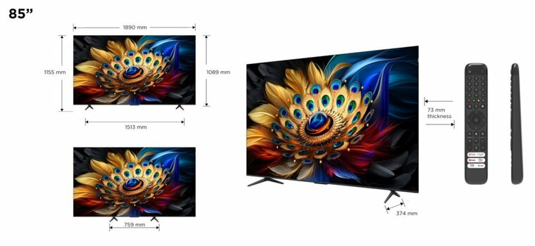 TCL 85C69B 85" | 4K Ultra HD QLED Smart TV | Google TV + Wifi | Dolby Vision | Quantum Dot met Levendige Kleuren | 60Hz
